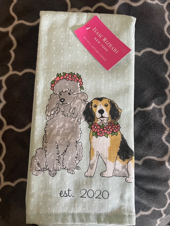 Isaac Mizrahi Other - 2 pack Isaac Mizrahi Mint Green Dog Print Kitchen Towel with Floral Crowns